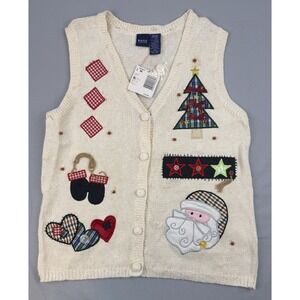 Basic Editions Christmas Sweater Vest Womens M Ugly Holiday Santa